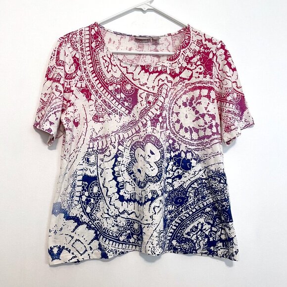 Chico's Tops - CHICO'S 2 White Pink Purple Blue Ombre Gradient Boho Printed Cotton Tee T-Shirt